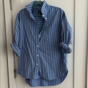 J. Crew Women’s Blue and Red Striped oversized Etienne shirt size medium